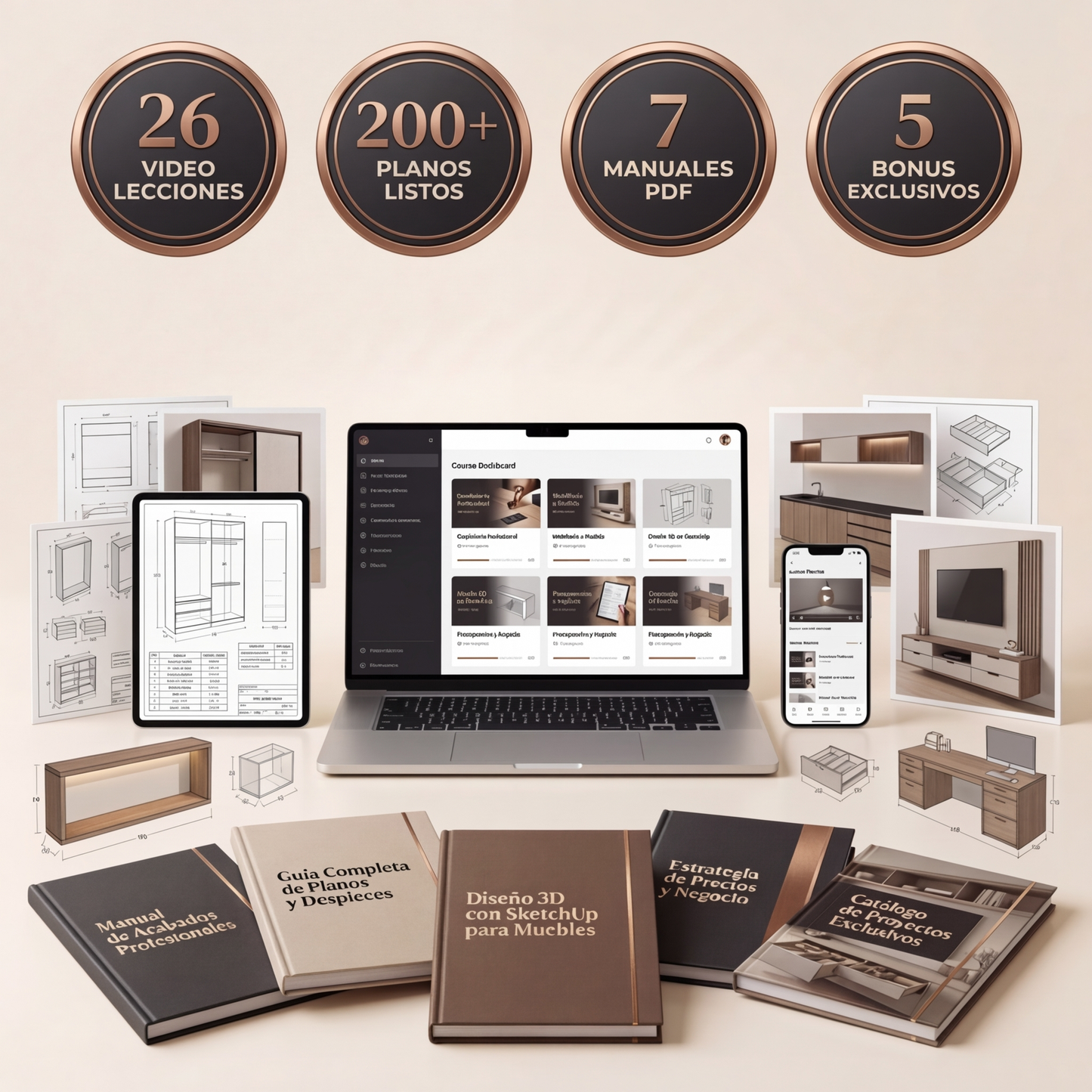 Maestría en Melamina: Formación completa en videos, guías y planos + 5 Bonus exclusivos